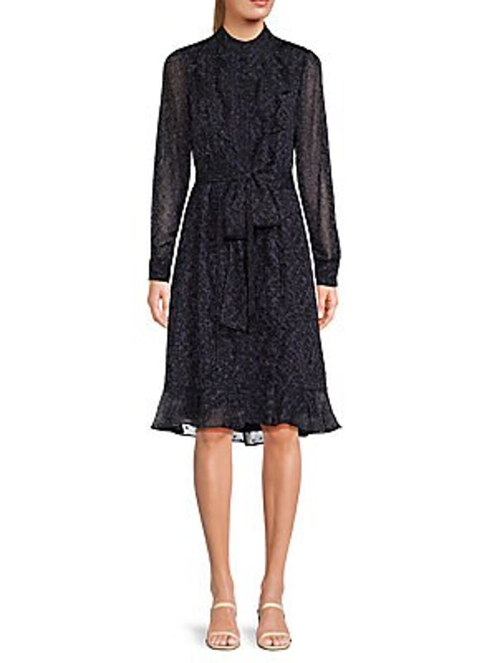 Mikael Aghal Elegant Purple Ruffle Front Midi Dress Size 0